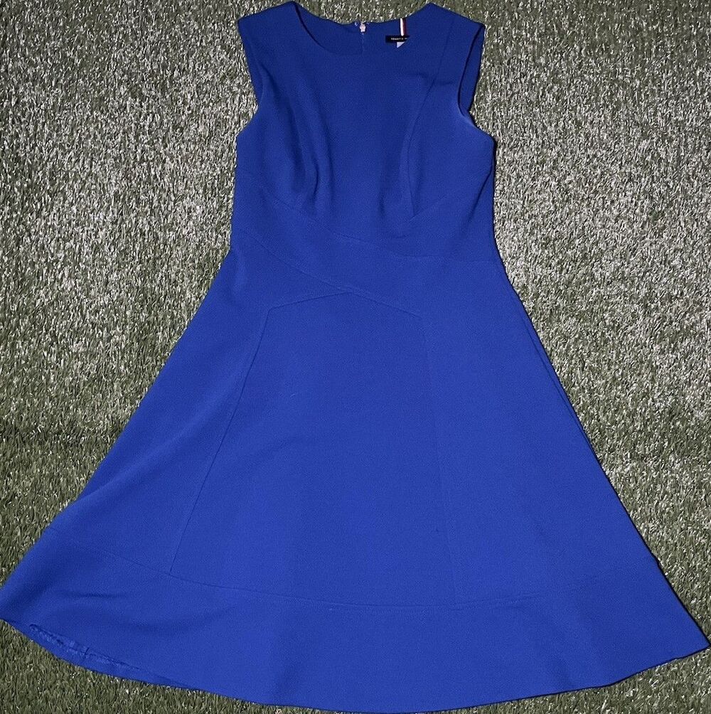 Tommy Hilfiger Crepe A-Line Skirt Womens 6P Blue Knee Length Logo Zip Casual